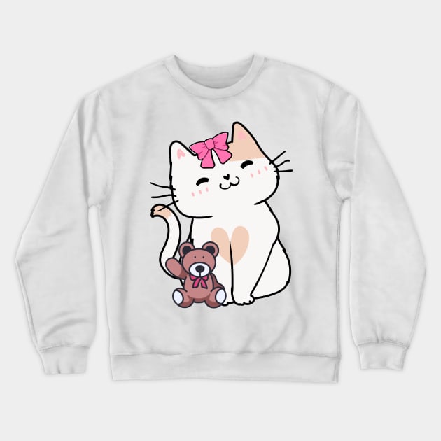 Cute Persian Cat holds a teddy bear Crewneck Sweatshirt by Pet Station